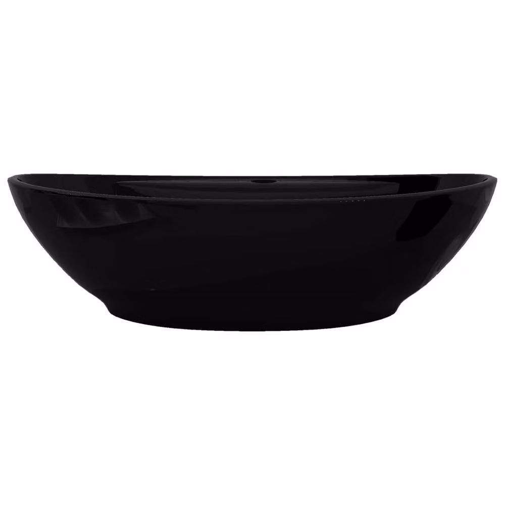 Berkfield Home Elegant Oval Ceramic Bathroom Sink Basin in Black with Overflow, W/D/H: 58.5 x 39.0 x 21.0 cm – 4