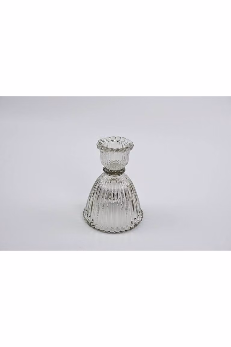 KDMD Smokey Brown Transparent Glass Taper Candle Holder for Tabletop