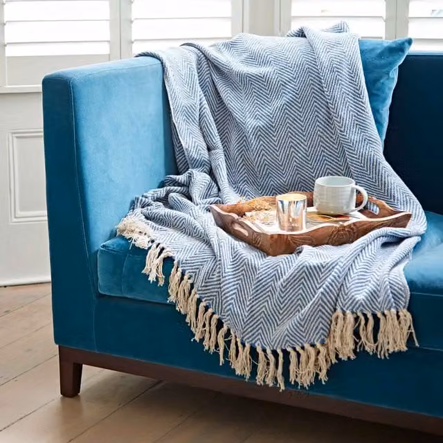 Paper High Blue Chevron Woven Repurposed Cotton Throw