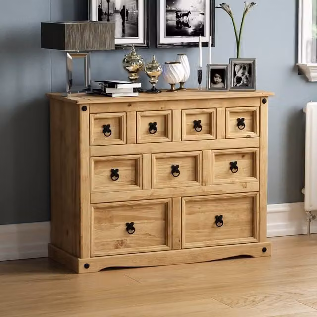 HD Designs Corona Solid Wood 9-Drawer Bedroom Storage Unit in Brown and Black – 1