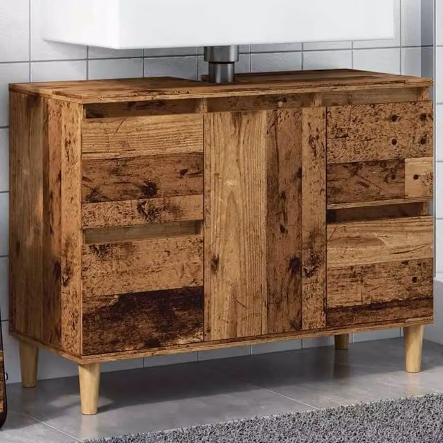 Berkfield Home Sink Cabinet in Old Wood Brown, W/D/H: 80 x 33 x 60 cm