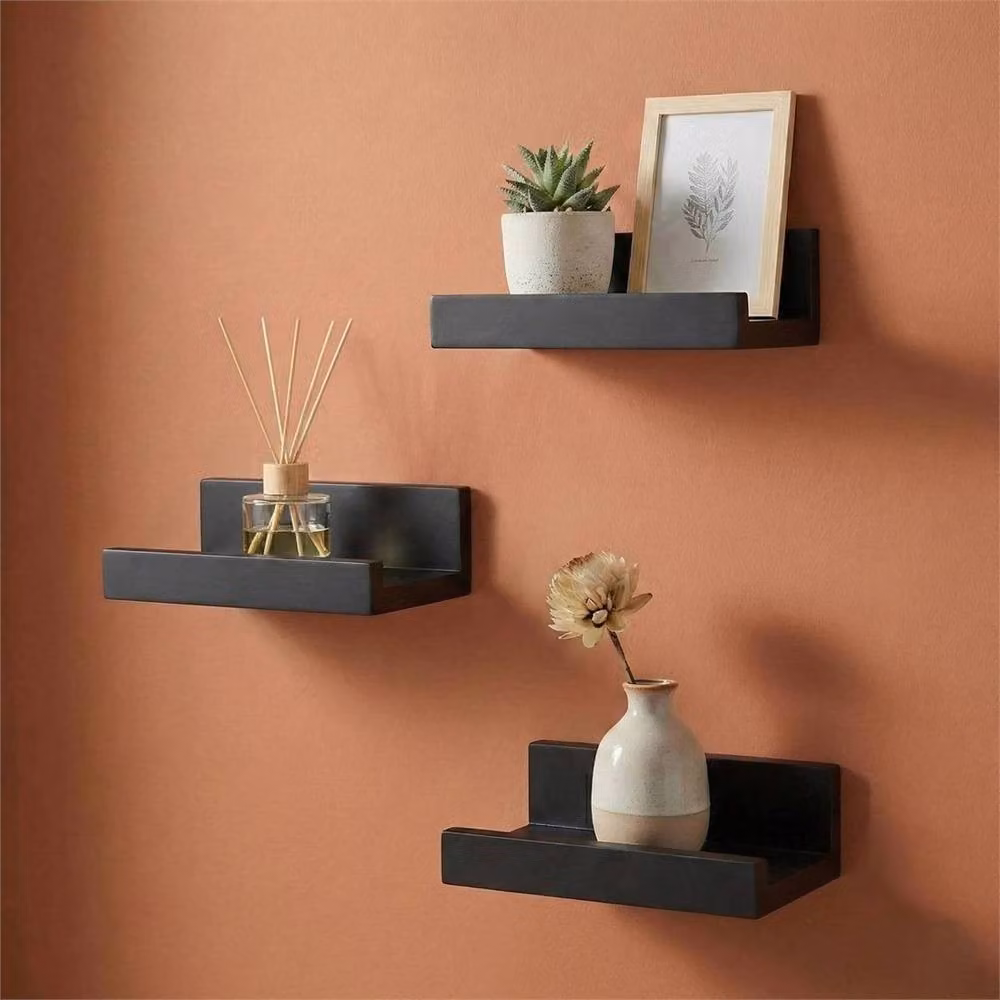Nordara 3-Piece Black U-Shaped Floating Wall Shelves for Home and Office Storage – 2