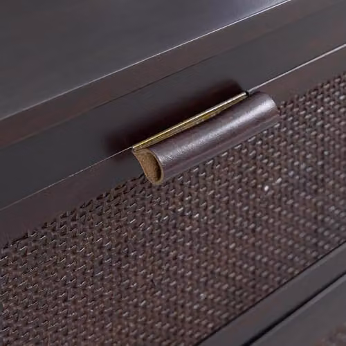 Teamson Home Hatteras Bedside Table in Brown and Black with Rattan and Wood Details, Width: 51 cm – 4