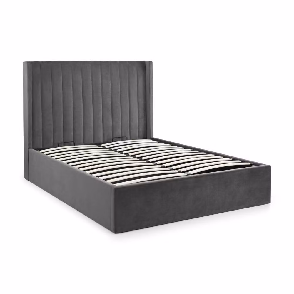 Cheshire Sapphire Grey Velvet Upholstered Ottoman Storage Bed with Lift Up Base, Super King Size (W: 180 cm, D: 200 cm) – 2