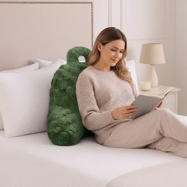 Velosso Chunky Popcorn Faux Fur Cuddle Pillow for Back and Lumbar Support in Olive Green