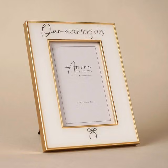 Amore by Juliana Wedding Gift Bow Frame in White and Gold, W: 10 cm, H: 15 cm