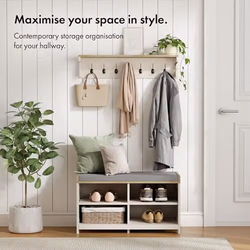 VonHaus Ash Hall Wall Mounted Coat Rack with Shelf in Cream – 2