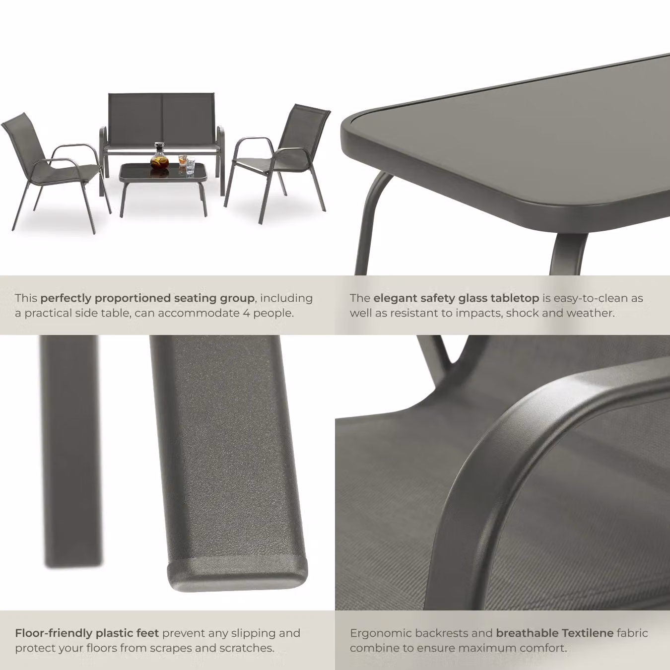 tectake Nora Modern Garden Furniture Set in Grey for 4 People – 5