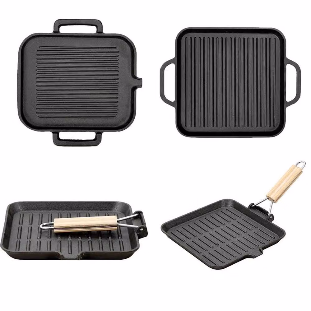 PAWNORA Black Uncoated Cast Iron Griddle Pan with Removable Handle, W: 24 cm, D: 24 cm, H: 2 cm – 3