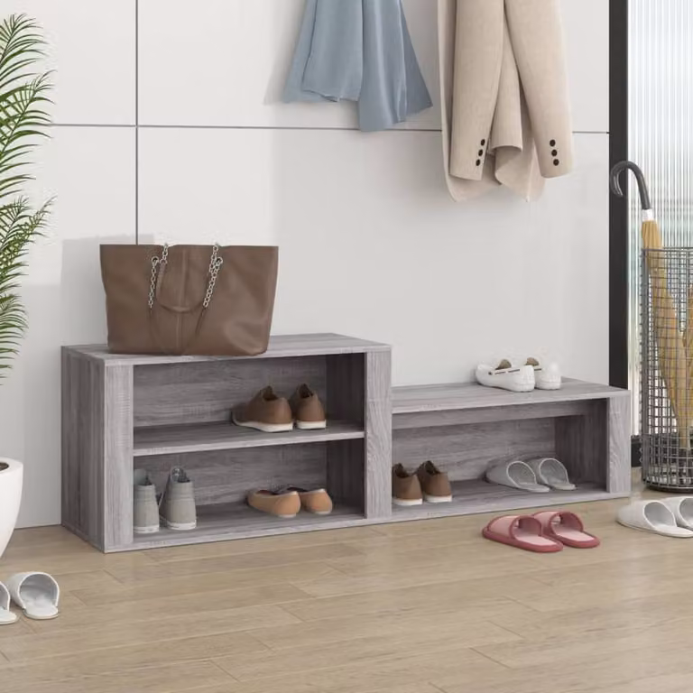 Berkfield Home Grey Sonoma Shoe Cabinet with Integrated Seat, W: 150 cm, D: 35 cm, H: 45 cm