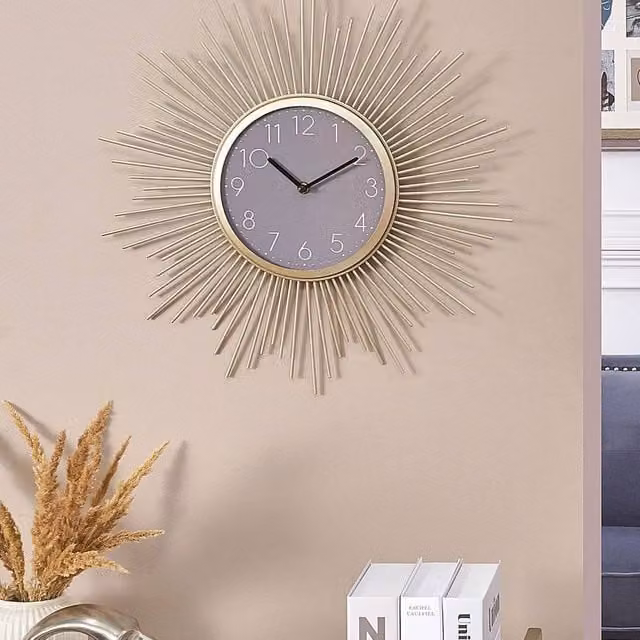 Wyld and Coco Gold and Grey Modern Sunburst Wall Clock, Diameter: 45 cm – 1