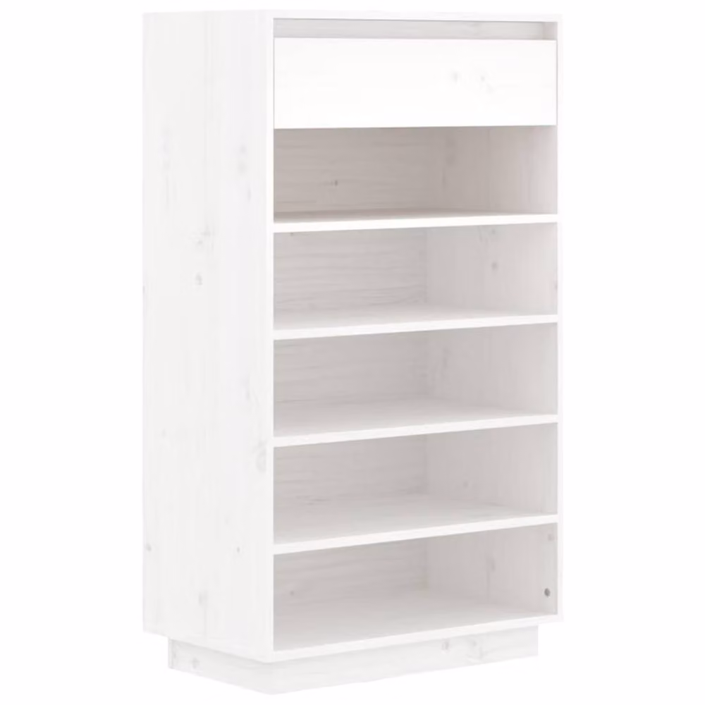 Berkfield Home White Solid Wood Pine Shoe Cabinet W: 60 cm, D: 34 cm, H: 105 cm – 2