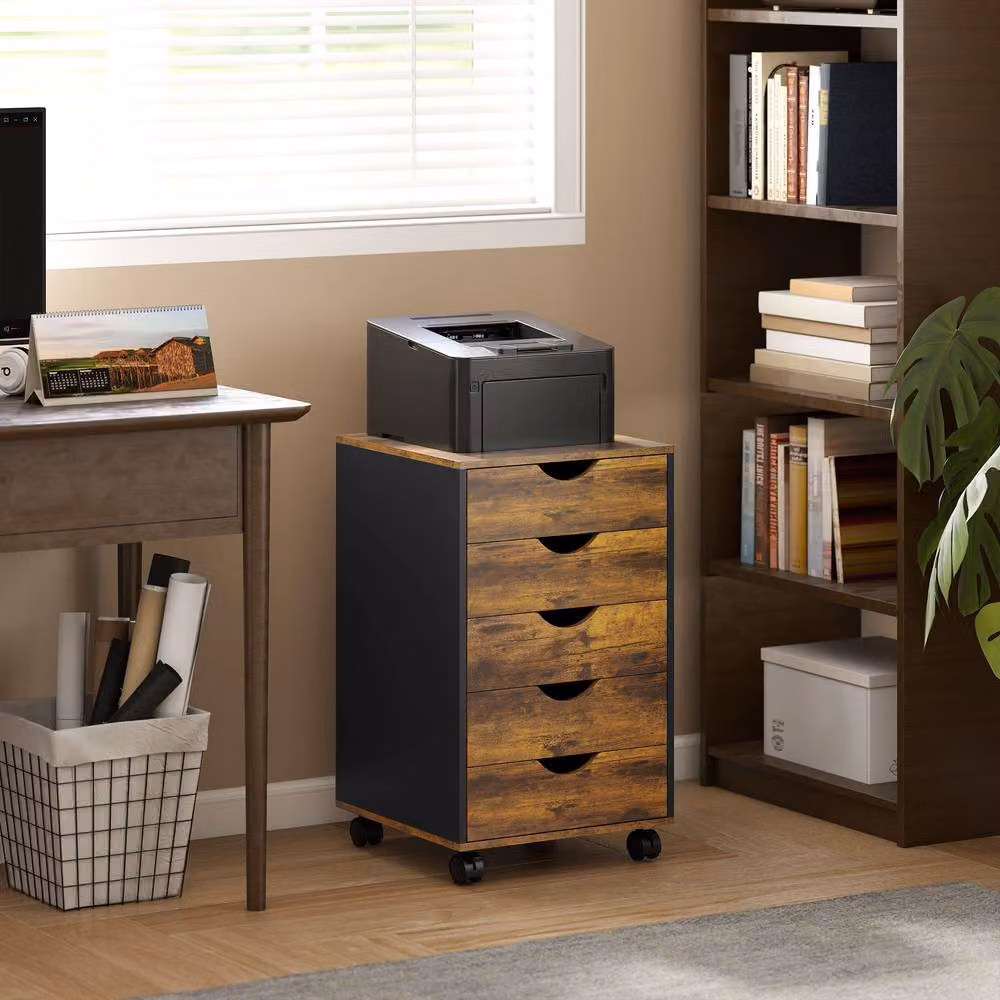 STILVORA Five-Drawer Filing Cabinet with Wheels in Brown – 2
