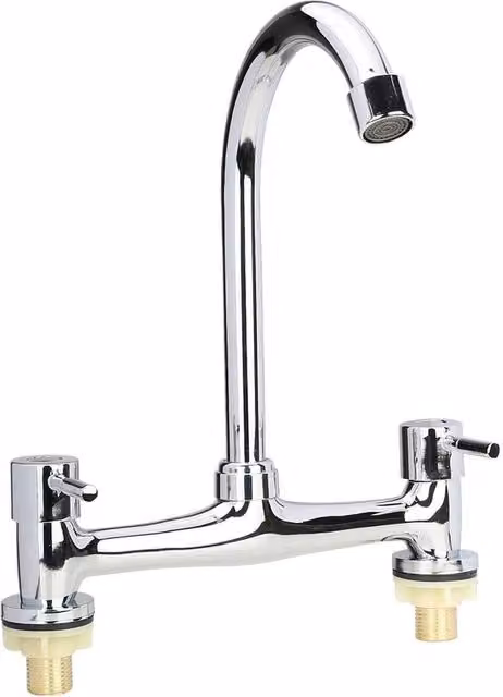 Kelvenix Modern Dual Lever Chrome Kitchen Sink Mixer Tap in Silver, W/D/H: 100 x 5.2 x 2.95 cm