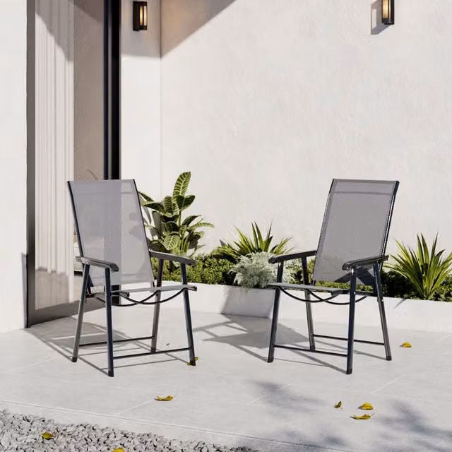 Breeins Set of 2 Modern Matt Black Metal Frame Foldable Chairs