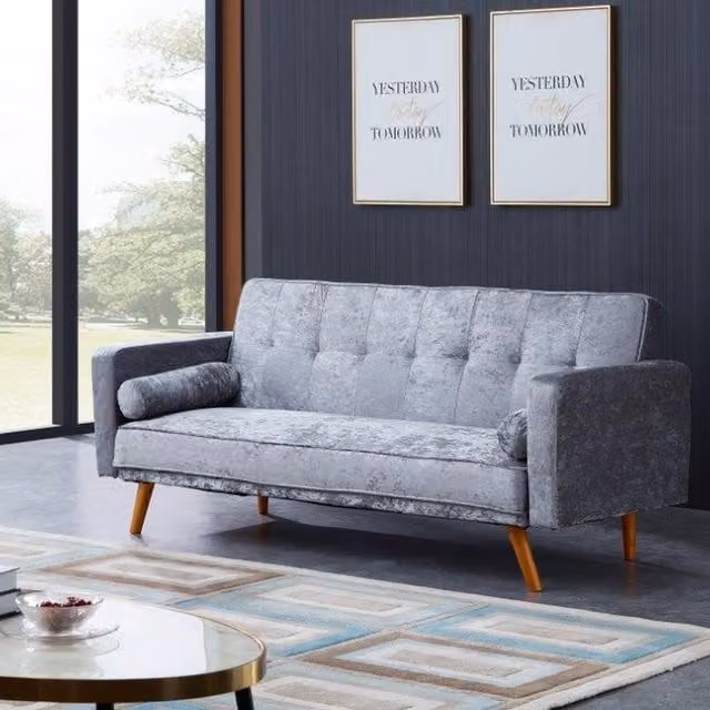 Comfy Living Modern Click Clack Velvet Sofa Bed in Grey Silver