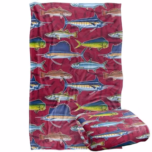 JQ Licensing Saltfish Fishing Pattern Super Soft Fleece Throw Blanket, Multicolour, W: 91 cm, D: 147 cm