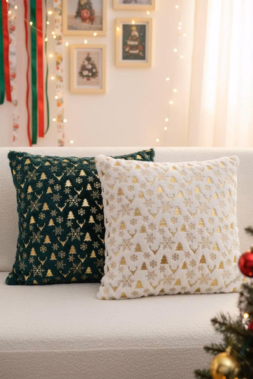 Living and Home Christmas Themed Plush Square Throw Pillows, Multicolour and Green, W/D/H: 45 x 45 x 45 cm – 3