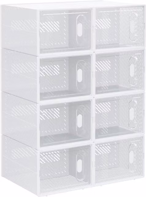 HOMCOM 8-Piece Transparent Plastic Stackable Shoe Storage Boxes with Magnetic Doors, W/D/H: 25 x 35 x 19 cm – 1