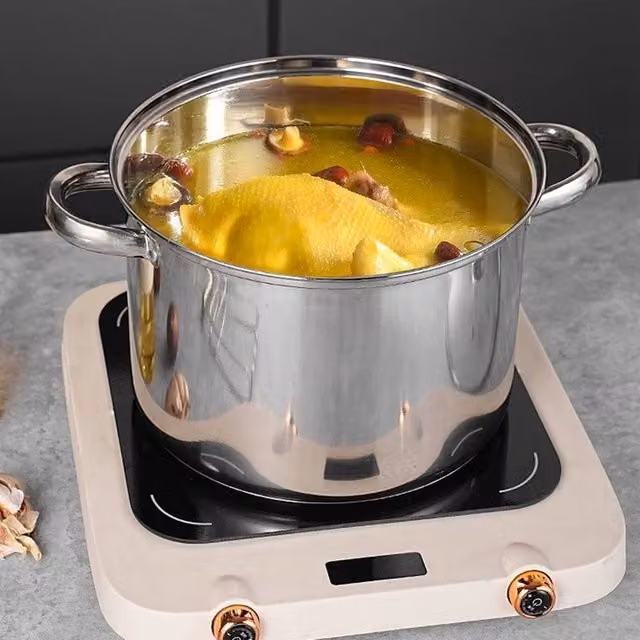 KORVIXA Stainless Steel Pasta Pot with Glass Lid in Silver – 1