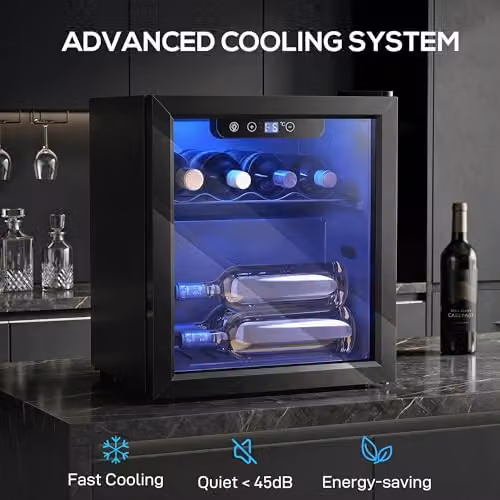 HOMCOM Black Countertop Wine Cooler with Glass Door and LED Interior Light, 36 Litre Capacity, 12 Bottle Capacity – 3
