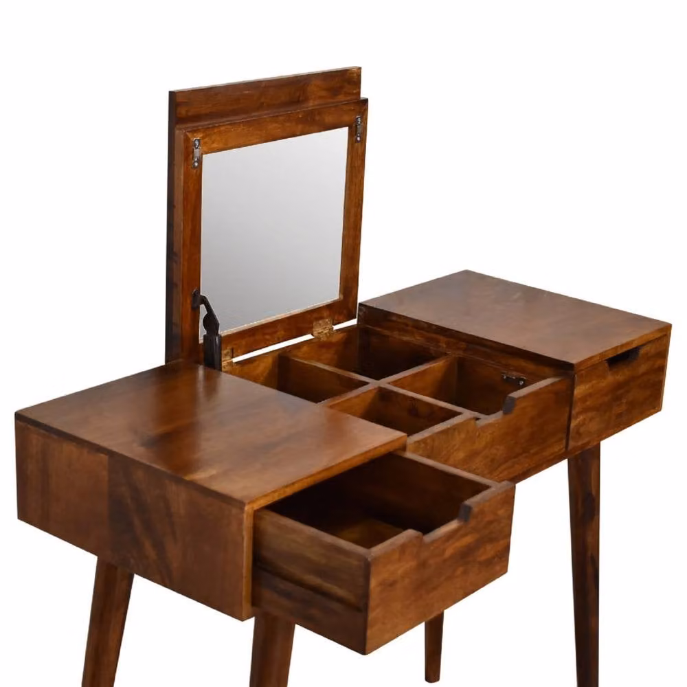 Wyld Haus Khiao Chestnut Mango Wood Foldable Mirror Dressing Table in Brown, W/D/H: 78 x 40 x 40 cm – 2