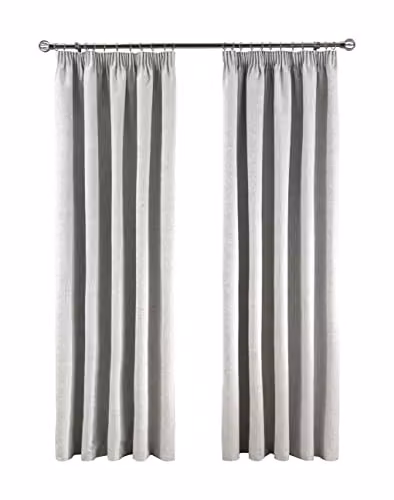 Sleepdown Grey Textured Rib Weave Pencil Pleat Blackout Curtains, Thermal Insulated, 2 Panels, W: 117 cm, H: 137 cm