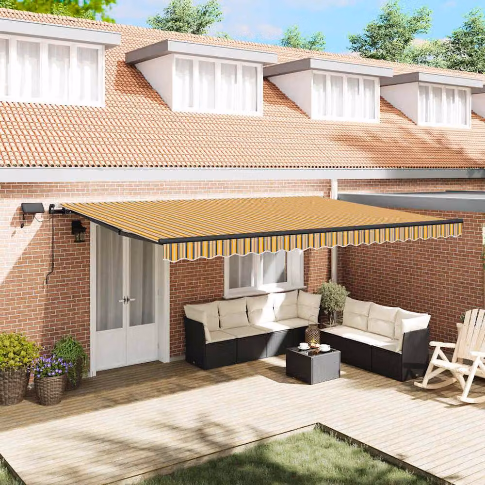 Berkfield Home Manual Retractable Striped Awning with Multicolour LED Lighting, W/D/H: 500 x 300 cm – 2