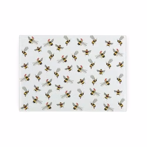 Purely Home Christmas Bees Small Glass Worktop Saver, White, W: 28.5 cm, D: 20 cm