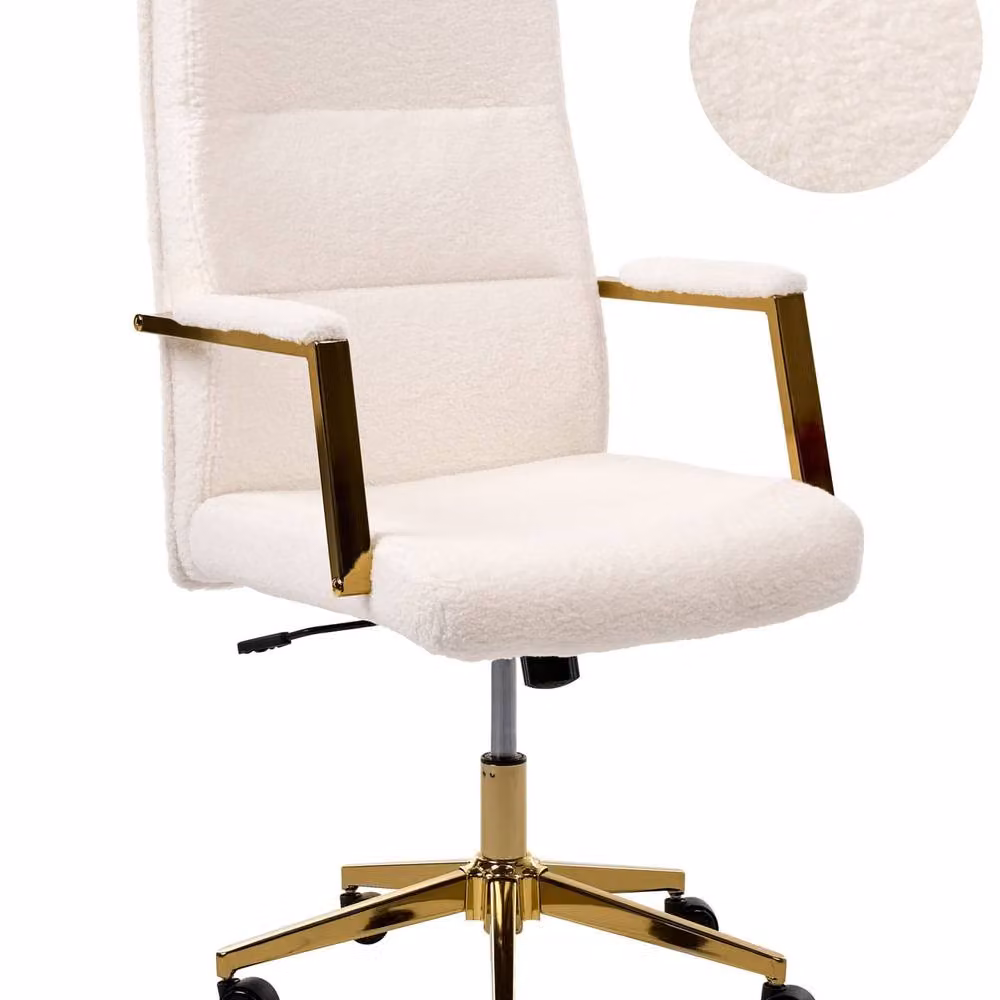 Wyld and Coco Executive Office Chair in White Bouclé with Armrests and Swivel Function – 2