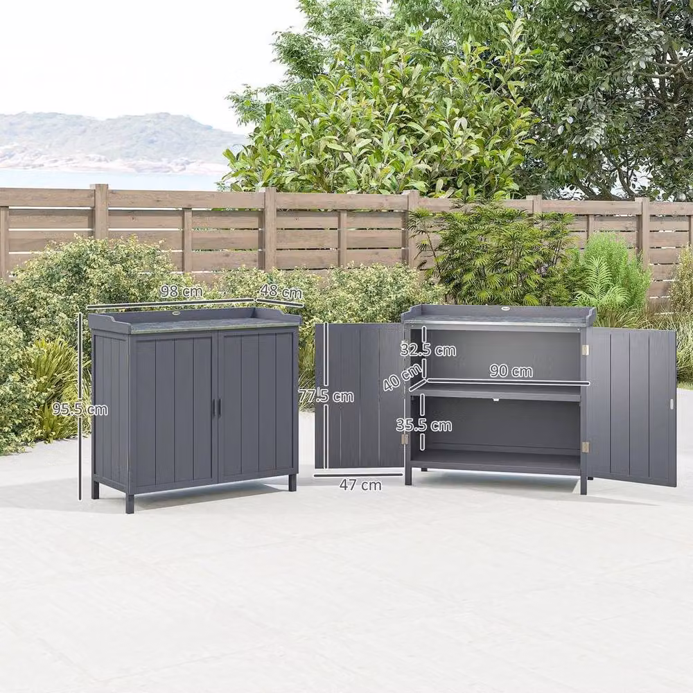 FLAVORA Galvanised Steel Garden Potting Bench in Dark Grey – 3