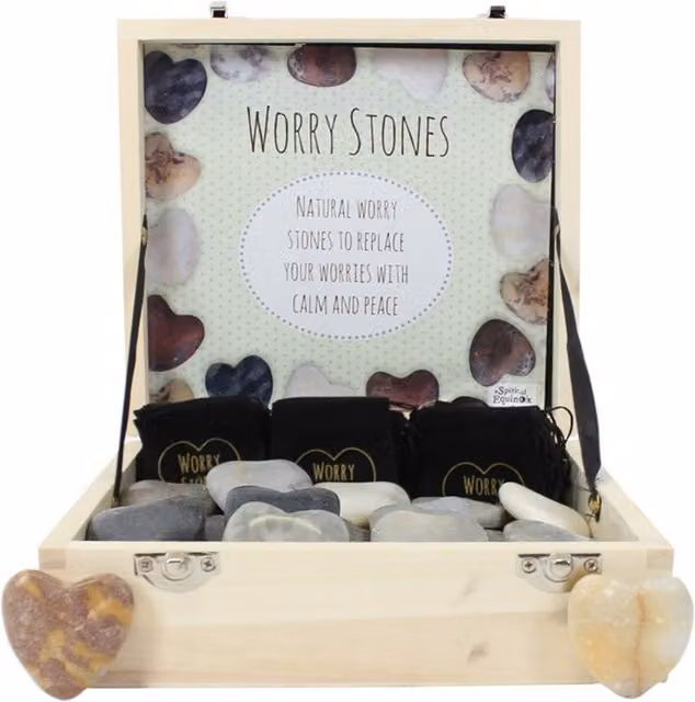 KDMK Box of 36 Heart Worry Stones in Black and Multicolour