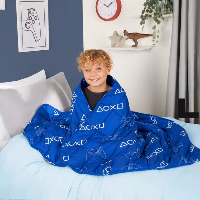 OHS Playstation Weighted Sensory Sleep Therapy Throw for Children, Blue