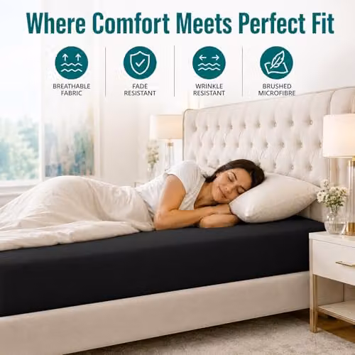 Lazzaro King Size Microfibre Fitted Sheets, Pack of 2, Black, W/D/H: 180 x 200 x 40 cm – 5