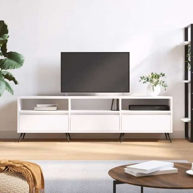 Berkfield Home Modern White Matt TV Cabinet, W: 150 cm, D: 44.5 cm, H: 44.5 cm
