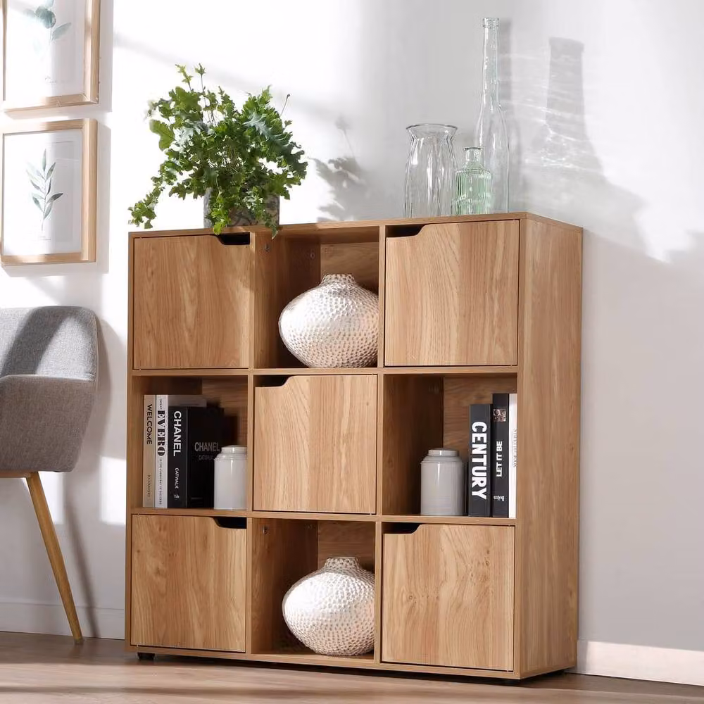 CALICOSY MODU 9-Compartment Freestanding Unit with 5 Hinged Doors in Natural Wood Finish, Width: 89 cm – 2