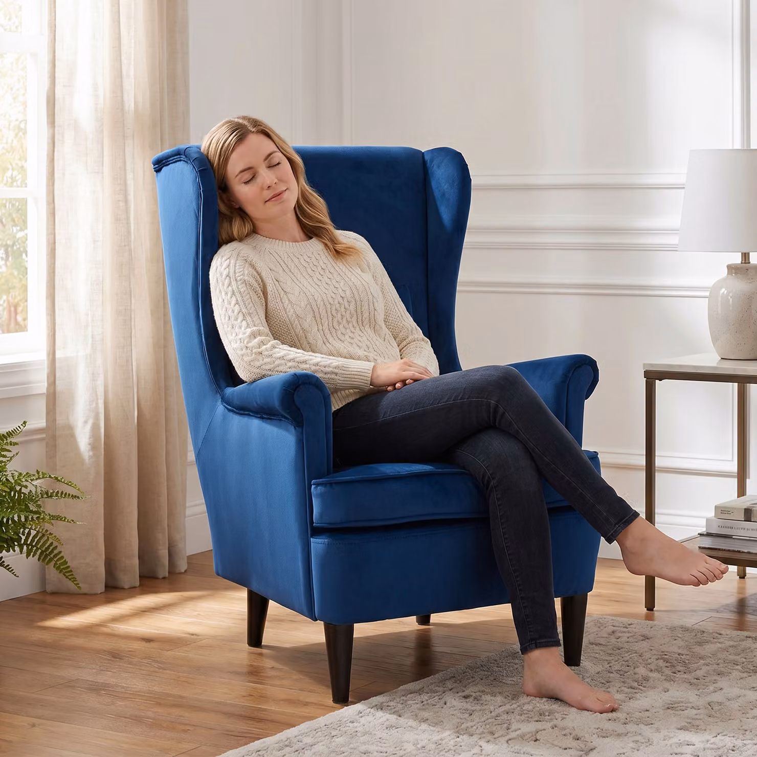 HOMCOM Modern Blue Velvet Accent Chair with High Backrest and Armrests – 2