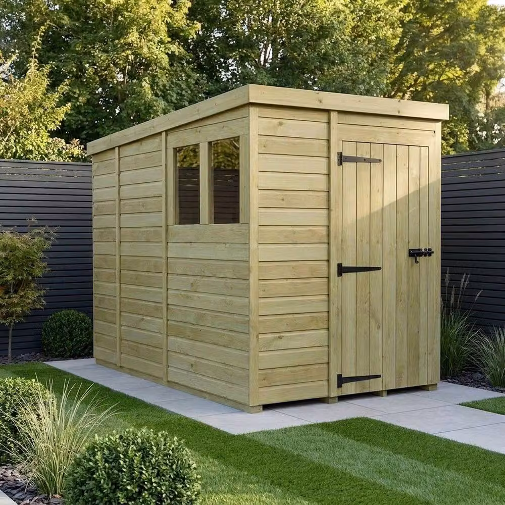 Buttercup Farm Brown Timber Pent Garden Shed with Single Door and Windows W/D/H: 152.4 x 274.32 x 210 cm – 2