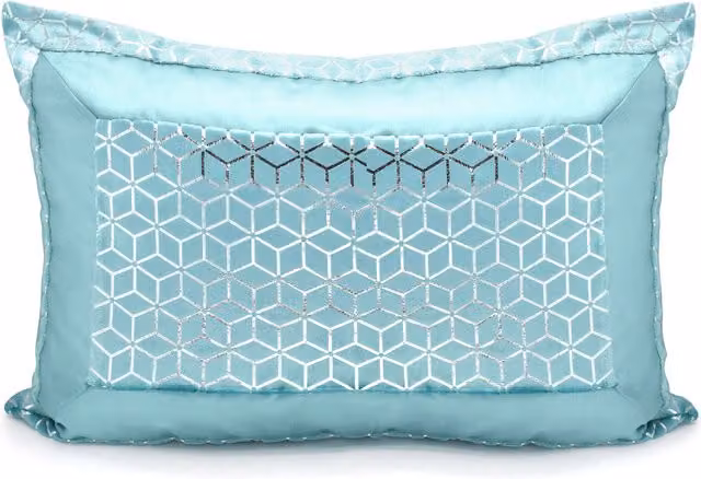 Intimates Vera Luxury Metallic Geometric Foil Pattern Pillowsham in Duck Egg Blue and Turquoise