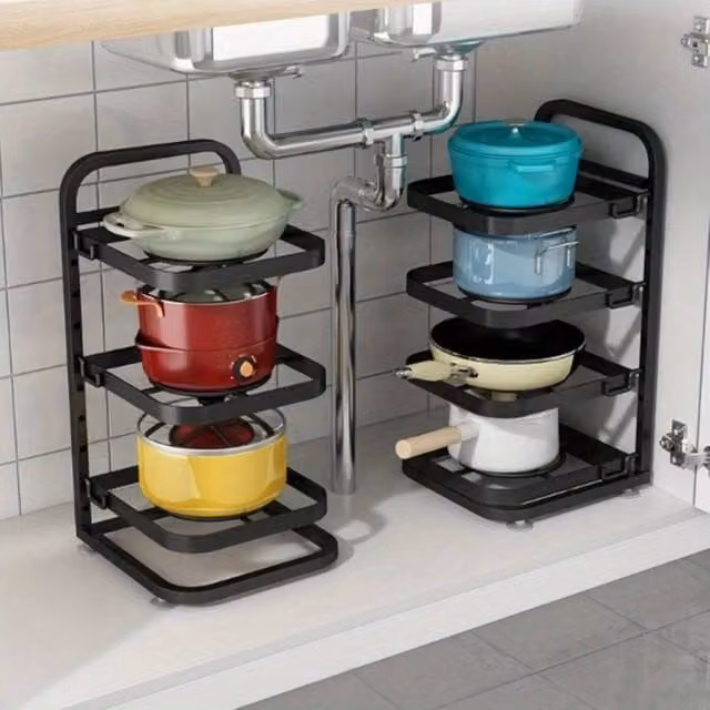 KORVIXA Wall Mounted Metal Pot and Pan Holder Organiser in Matt Black, Width: 100 cm