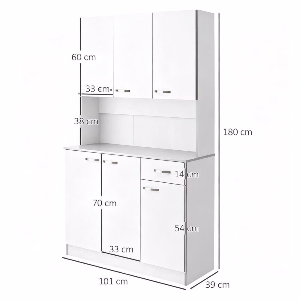 STILVORA Modern White Lacquered Tall Kitchen Cupboard with Adjustable Shelves and Silver Details – 2