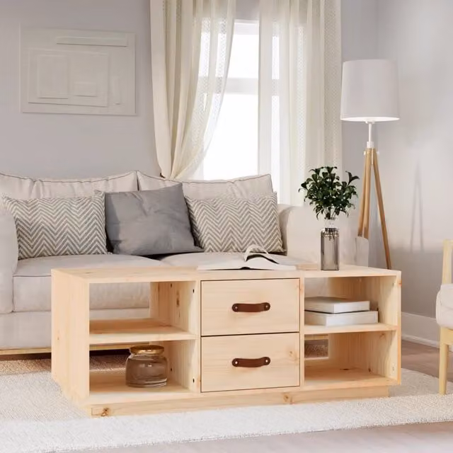 Berkfield Home Rustic Solid Wood Pine Coffee Table in Brown, W: 100 cm, D: 50 cm, H: 41 cm – 1