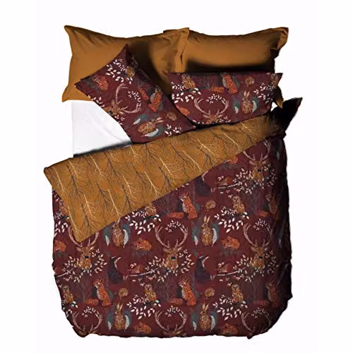 Make it a Home Forest Fauna Woodland Reversible Duvet Cover Set with Pillowcases, Rust, W/D/H: 230 x 180 x 200 cm – 2