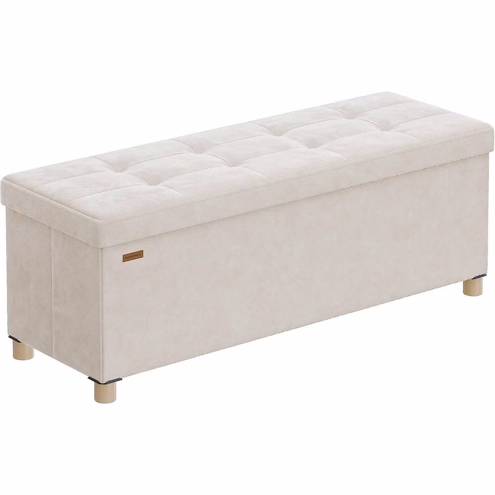 The Bazaarist Velvet Storage Bench with Hidden Compartment in Beige – 2