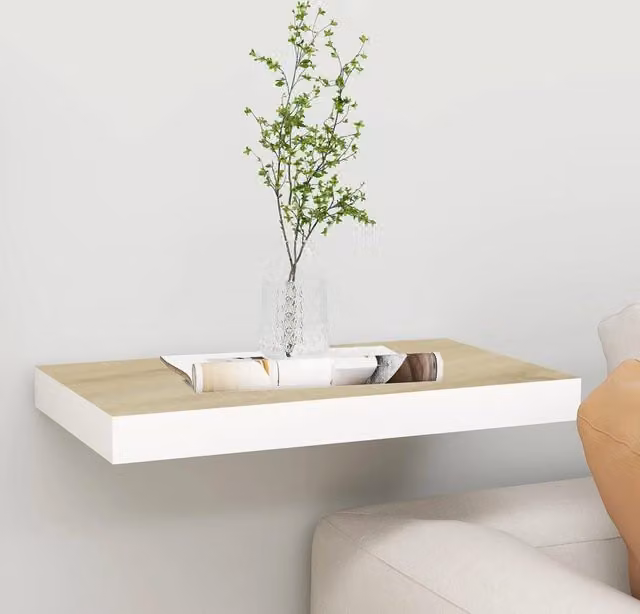 Berkfield Home Floating Wall Shelf in Oak and White, W: 40 cm, D: 23 cm, H: 3.8 cm