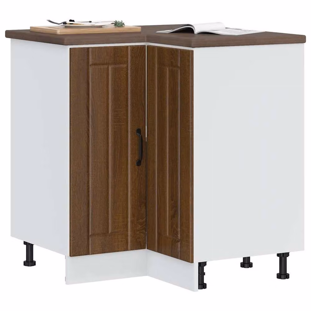 Berkfield Home Lucca Corner Kitchen Base Cabinet in Brown Oak Engineered Wood, W/D/H: 75.5 x 81.5 x 20.0 cm – 1