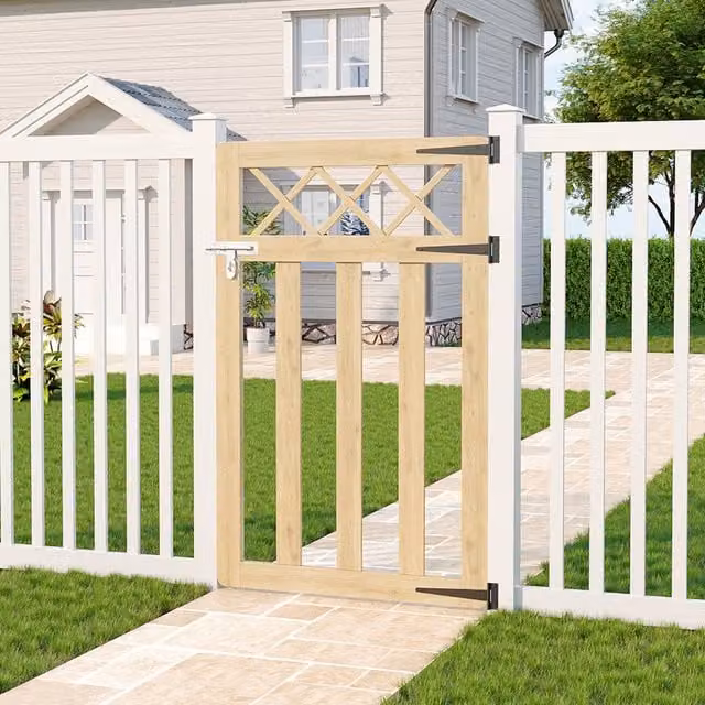 Darphe Wooden Garden Gate with Top Trellis in Yellow, W: 76 cm, H: 120 cm