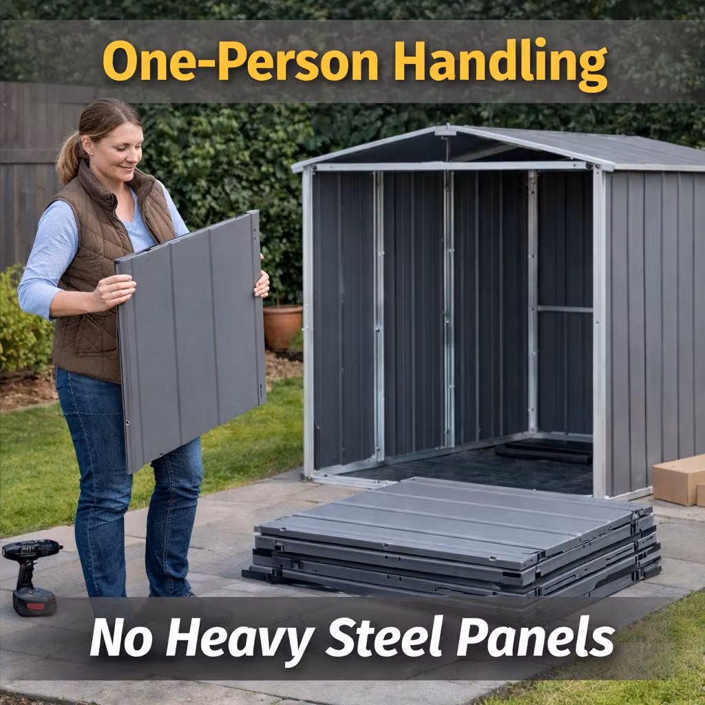 Outsunny Grey Outdoor Storage Shed with Lockable Double Doors and Plastic Roof, W/D/H: 182.88 x 137.16 x 210.0 cm – 5