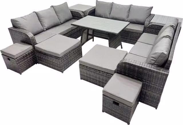 Fimous 13-Seater Dark Grey Rattan and Galvanised Steel Outdoor Garden Furniture Set with Sofas, Tables and Cushions
