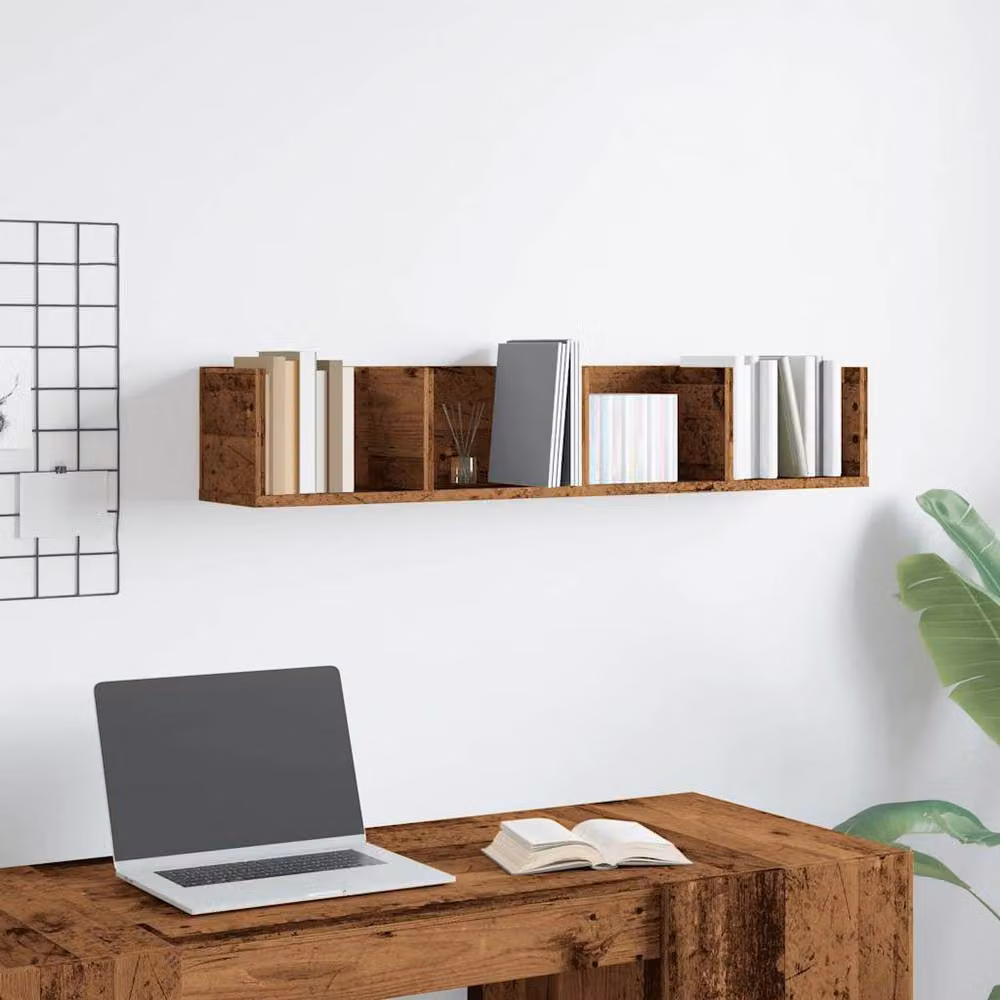 Berkfield Home CD Wall Shelf in Old Wood Brown, W/D/H: 100 x 18 x 18 cm – 3